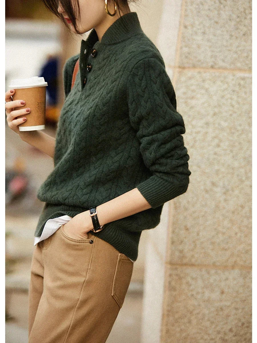 Women's Buttoned Cable-Knit Textured Sweater Cardigan