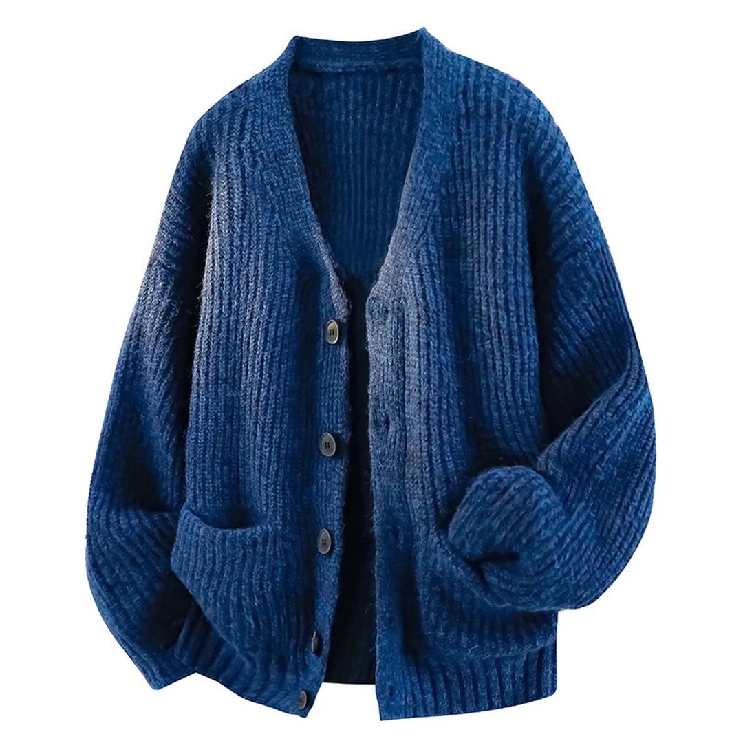 Men's Soft Drape Buttoned V-Neck Knit Cardigan
