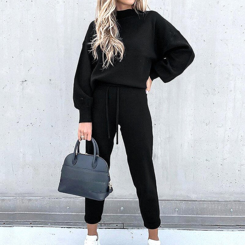 Women's Soft Matching Knit Sweater Pants Two Piece Set