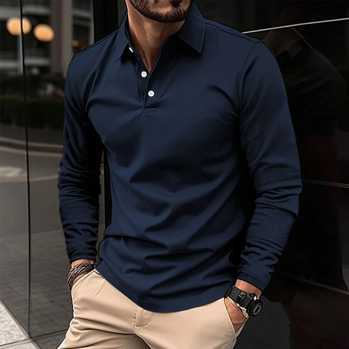 Men's Smart Casual Office Evening Long-Sleeved Polo Shirt