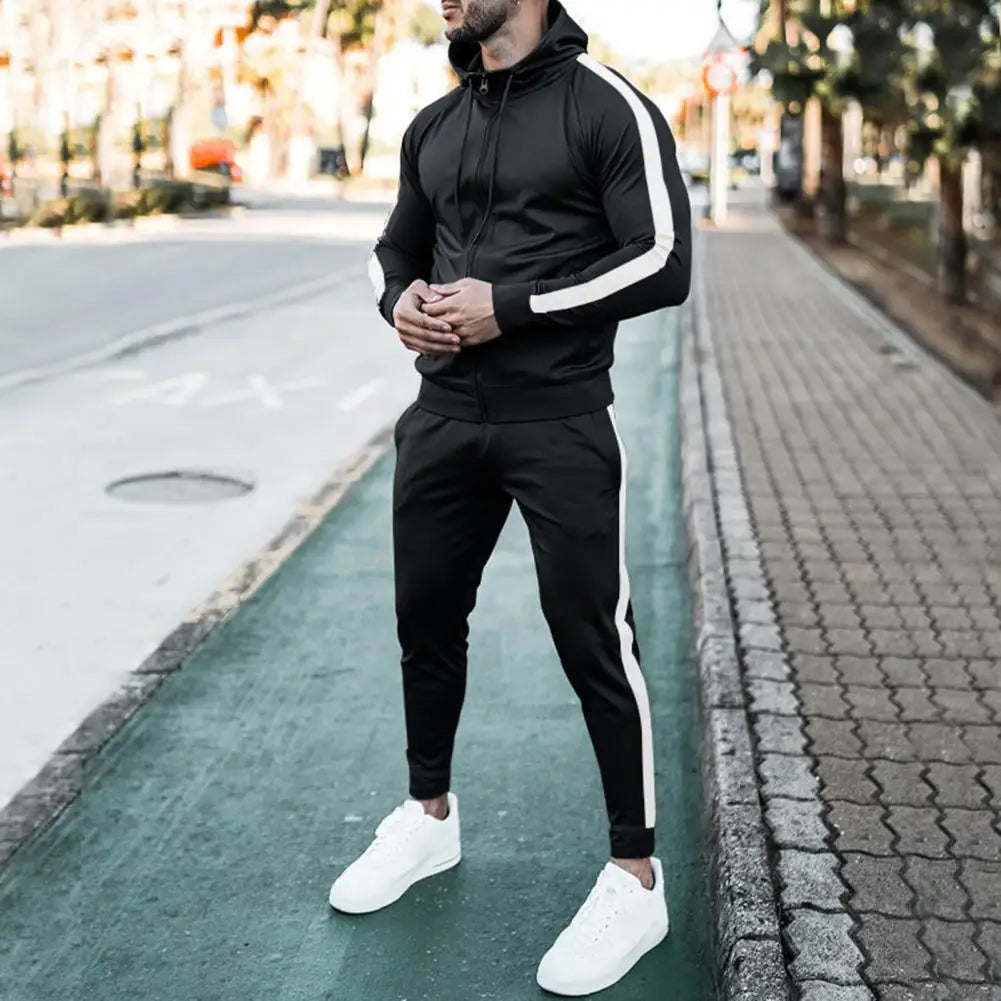 Men's Coordinated Striped Track Jacket Pants Tracksuit