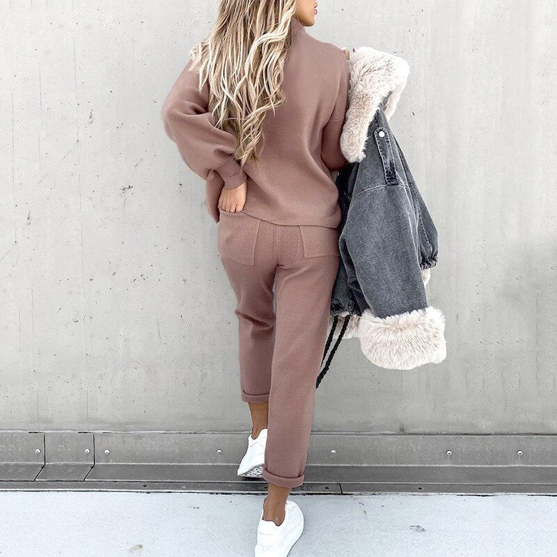 Women's Soft Matching Knit Sweater Pants Two Piece Set