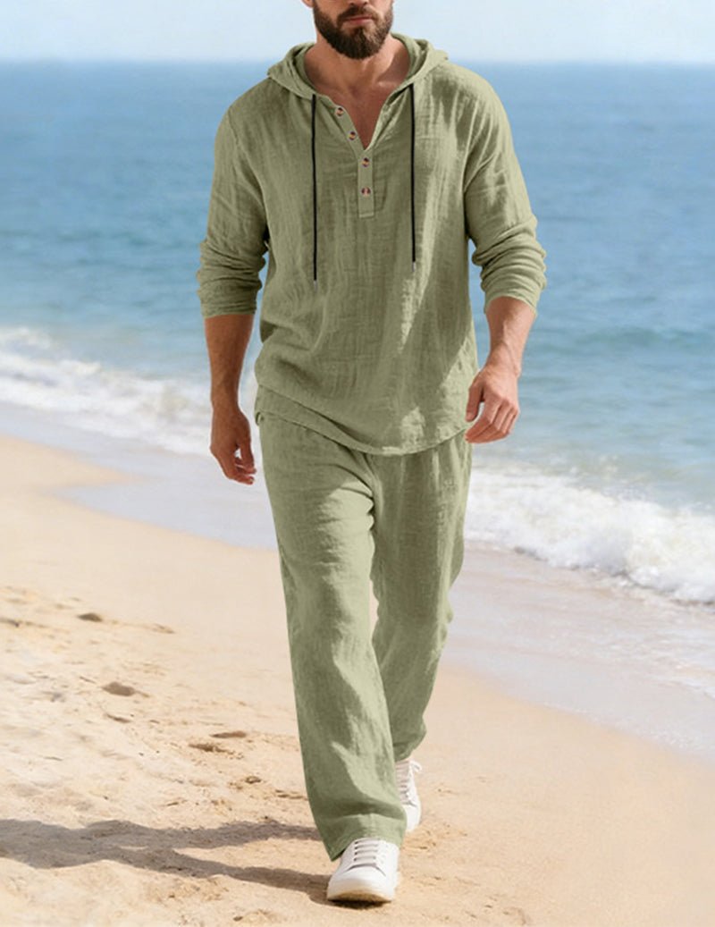 Men's Casual Travel Henley Hoodie Two Piece Lounge Set