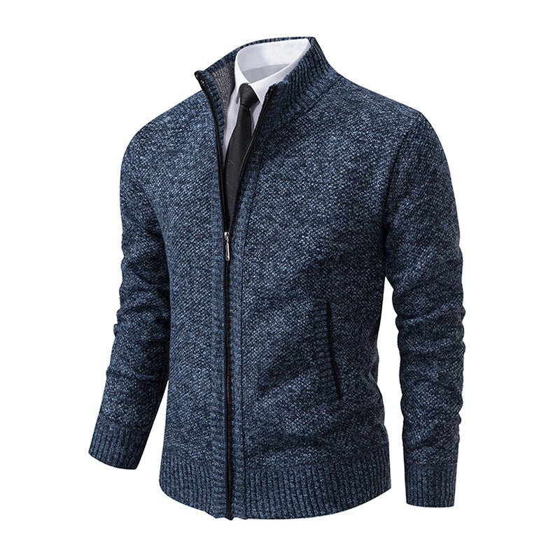 Men's Textured Knit Zipper Layering Cardigan with Pockets
