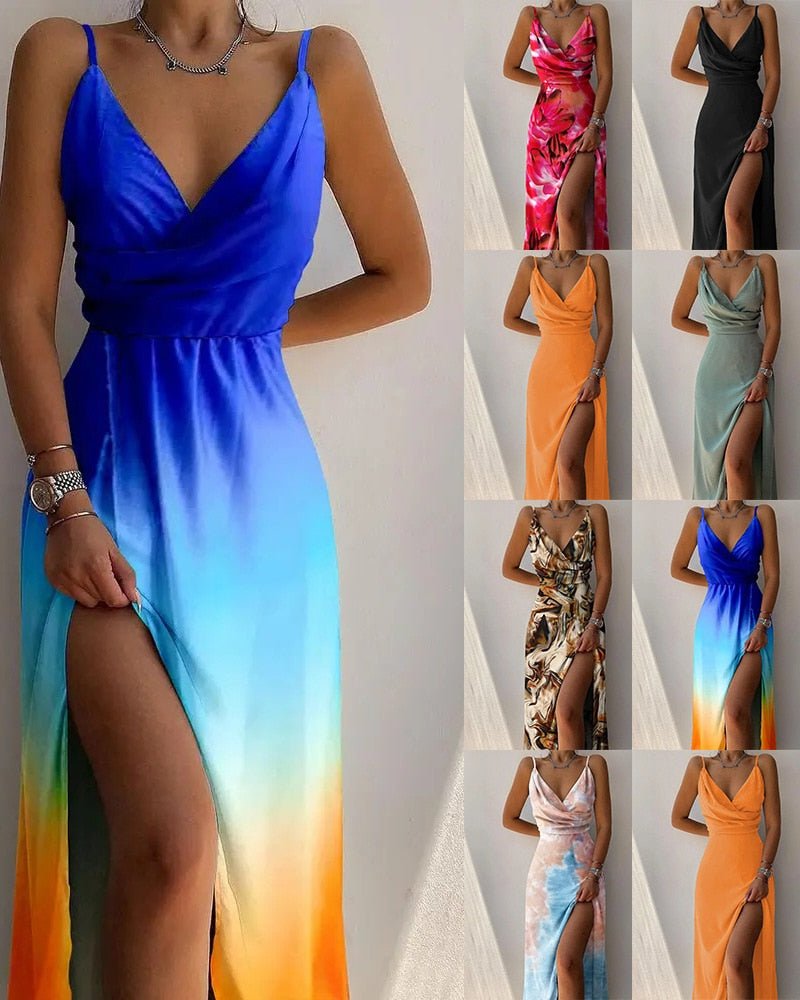 Women's Defined Waist Summer Midi Dress with Slit