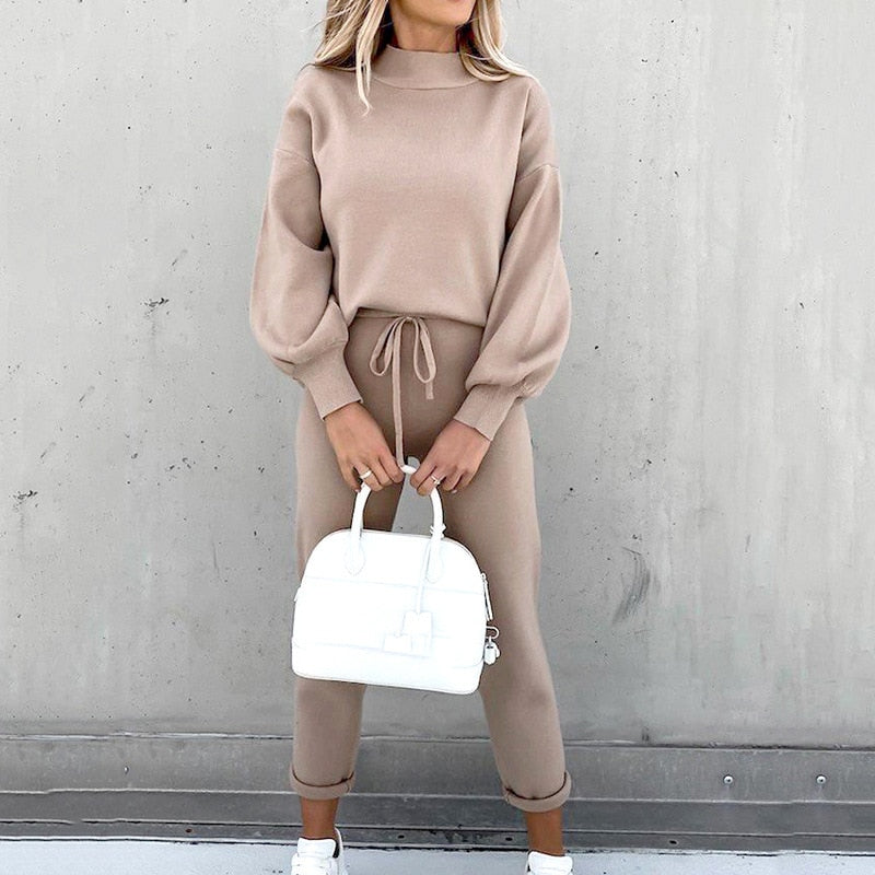 Women's Soft Matching Knit Sweater Pants Two Piece Set