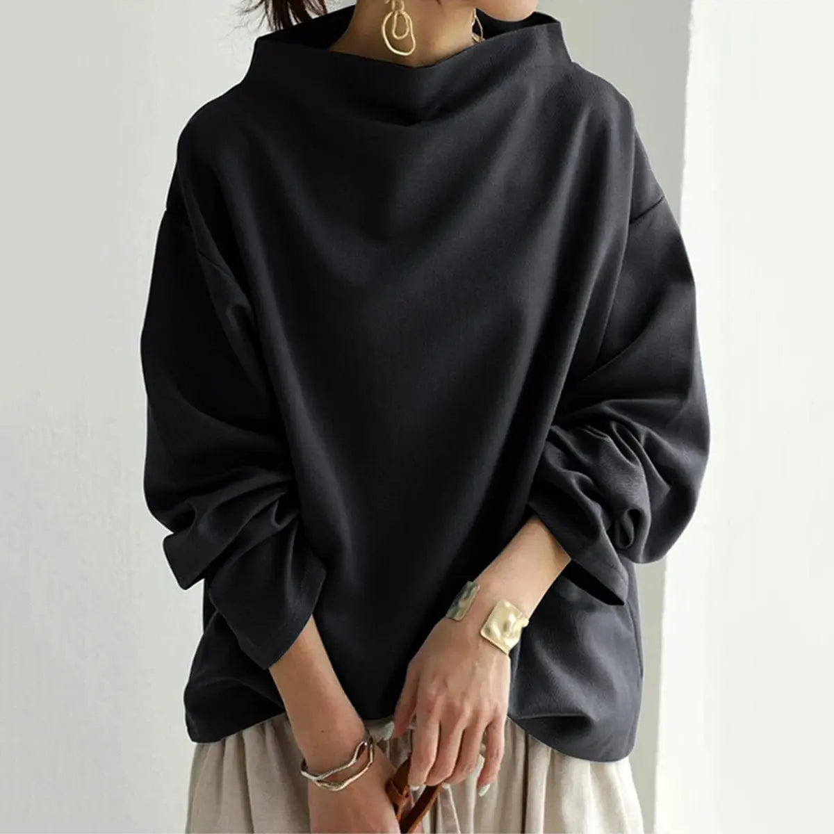 Women's Relaxed High Roll Collar Knit Sweater