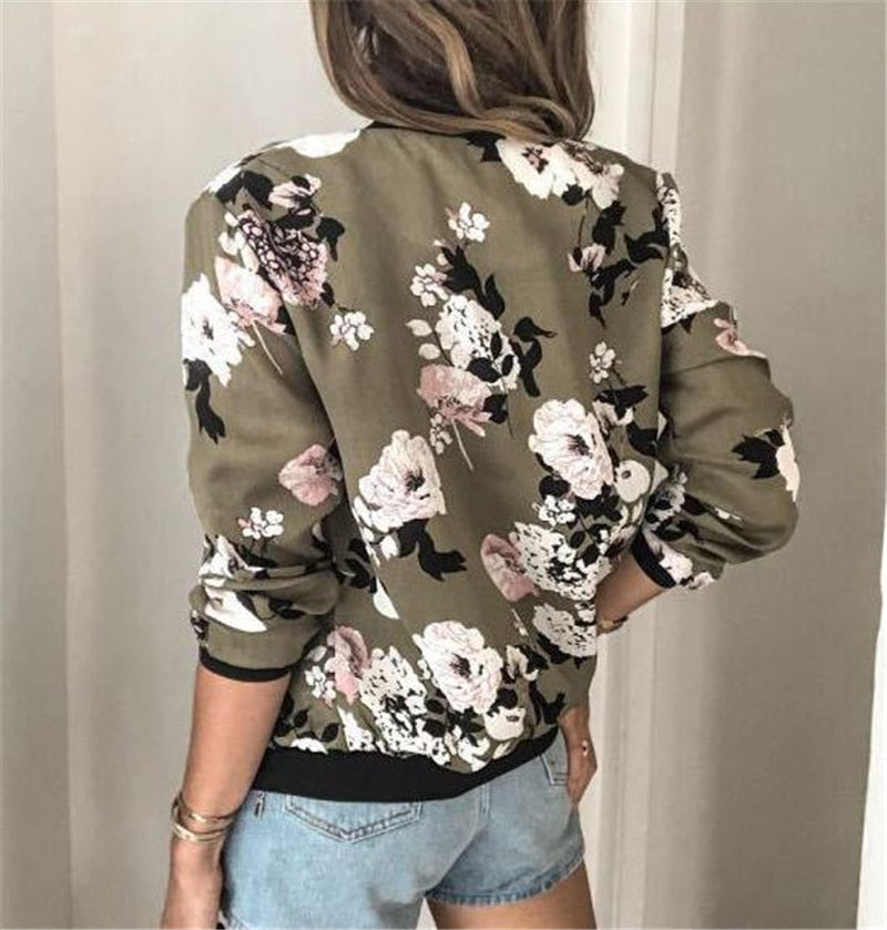 Women's Statement Floral Bomber Jacket with Zip Front