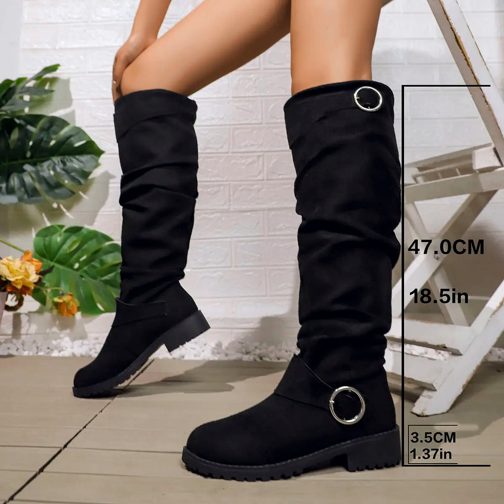 Women's Knee-High Slouchy Boots with Buckle Accent