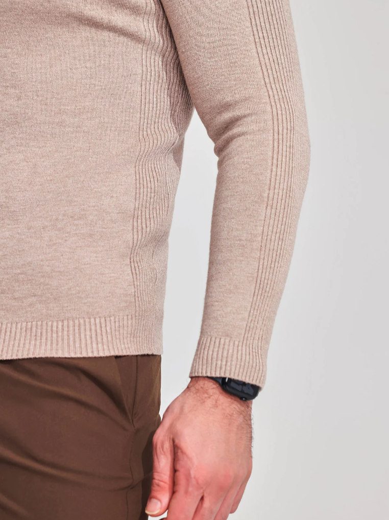 Men's Fitted Fine Knit High Neck Blazer Layering Sweater