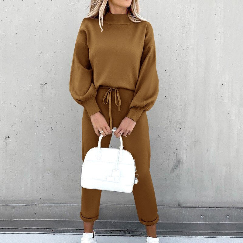 Women's Soft Matching Knit Sweater Pants Two Piece Set