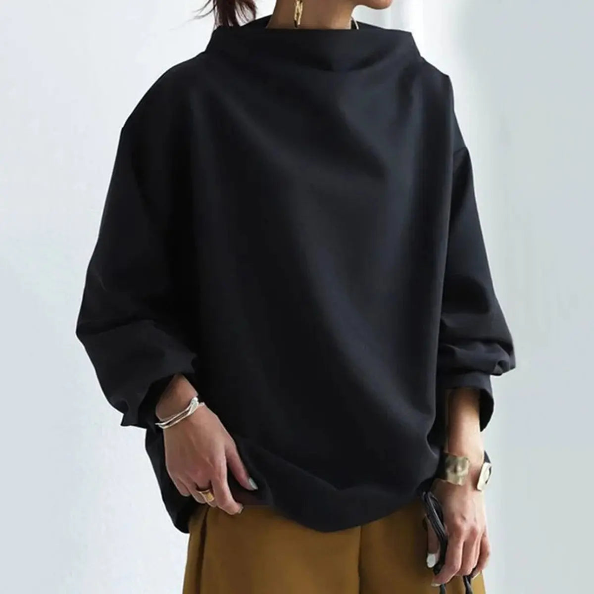 Women's Relaxed High Roll Collar Knit Sweater