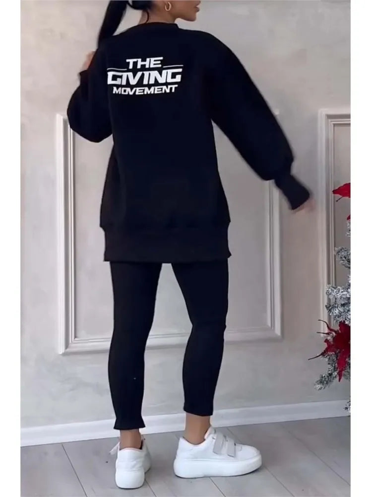 Women's Easy Matching Travel Sweatshirt Pants Two Piece Set
