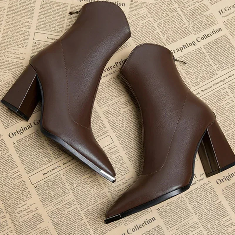 Women's Smart Pointed Short Boots with Block Heel