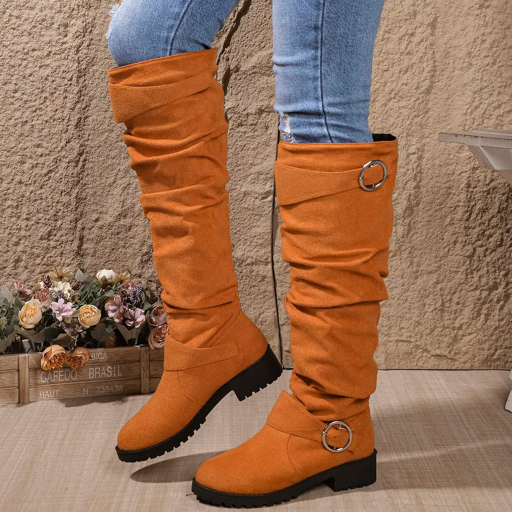 Women's Knee-High Slouchy Boots with Buckle Accent