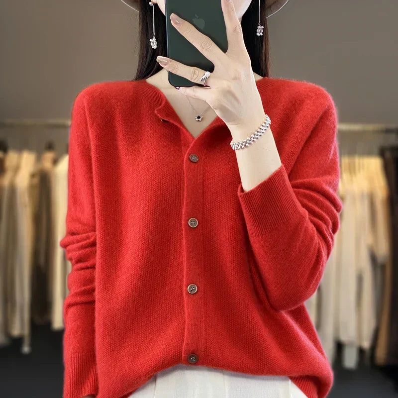 Women's Easy-Fit Button-Up Knit Layering Cardigan