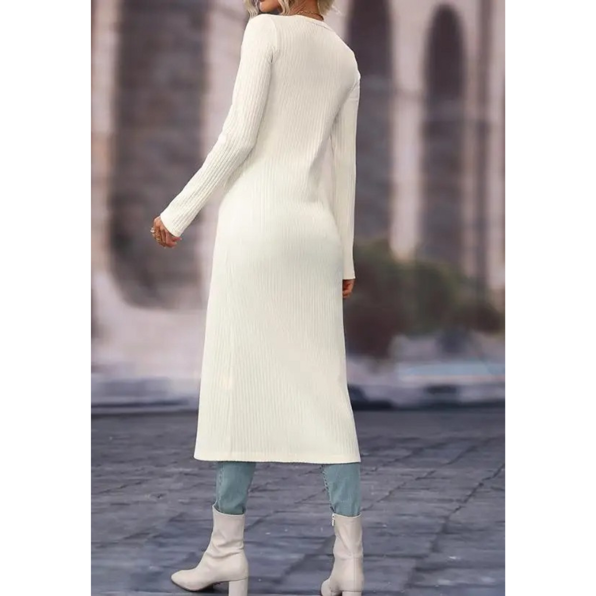 Women's Light Button-Front Jacket with Deep V Neckline