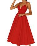 Women's Elegant A-Line Midi Dress with Delicate Straps