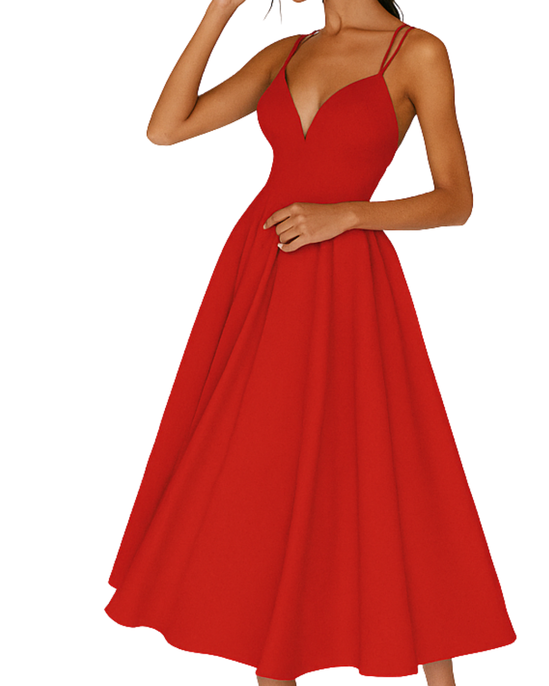 Women's Elegant A-Line Midi Dress with Delicate Straps
