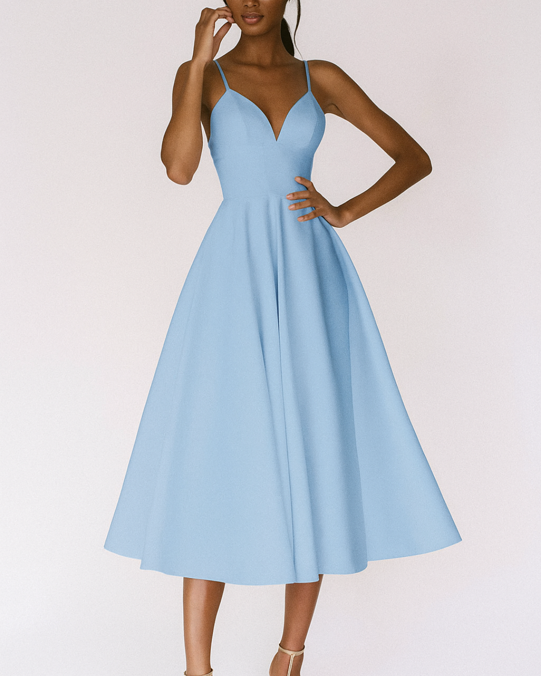 Women's Elegant A-Line Midi Dress with Delicate Straps
