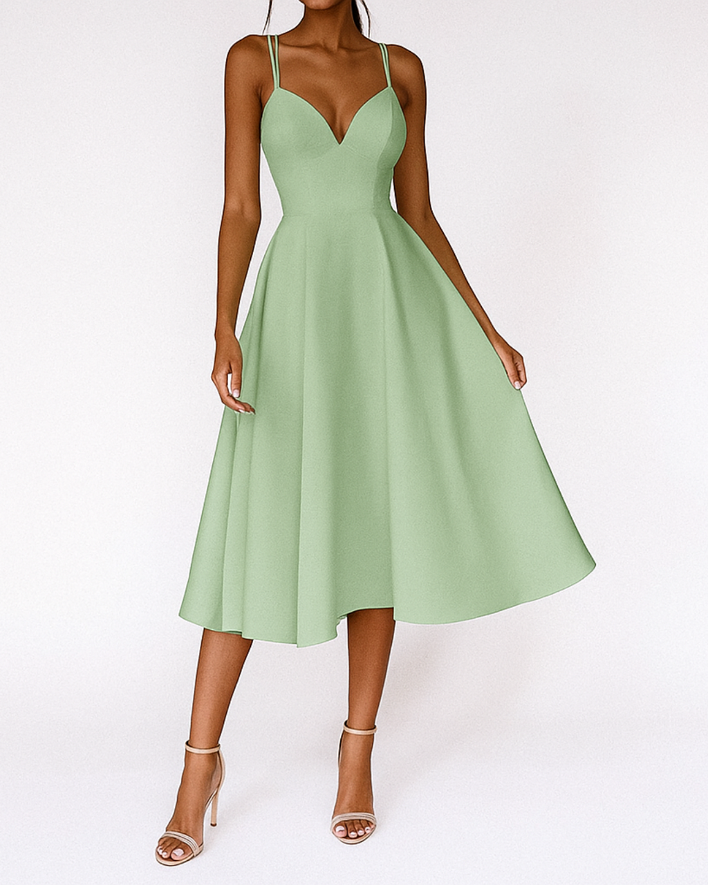 Women's Elegant A-Line Midi Dress with Delicate Straps