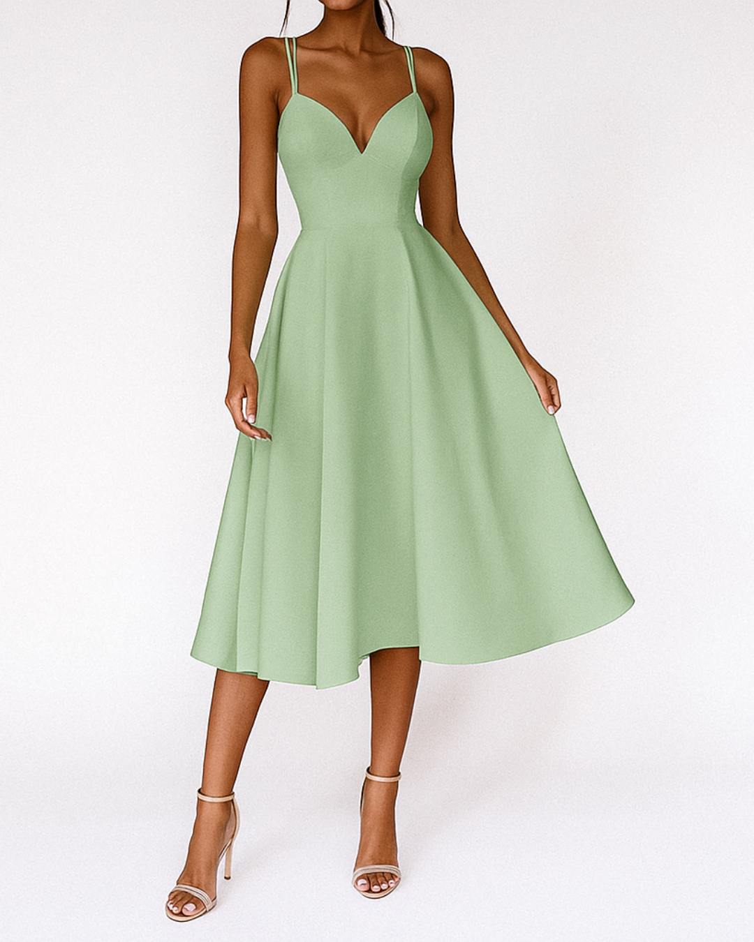 Women's Elegant A-Line Midi Dress with Delicate Straps