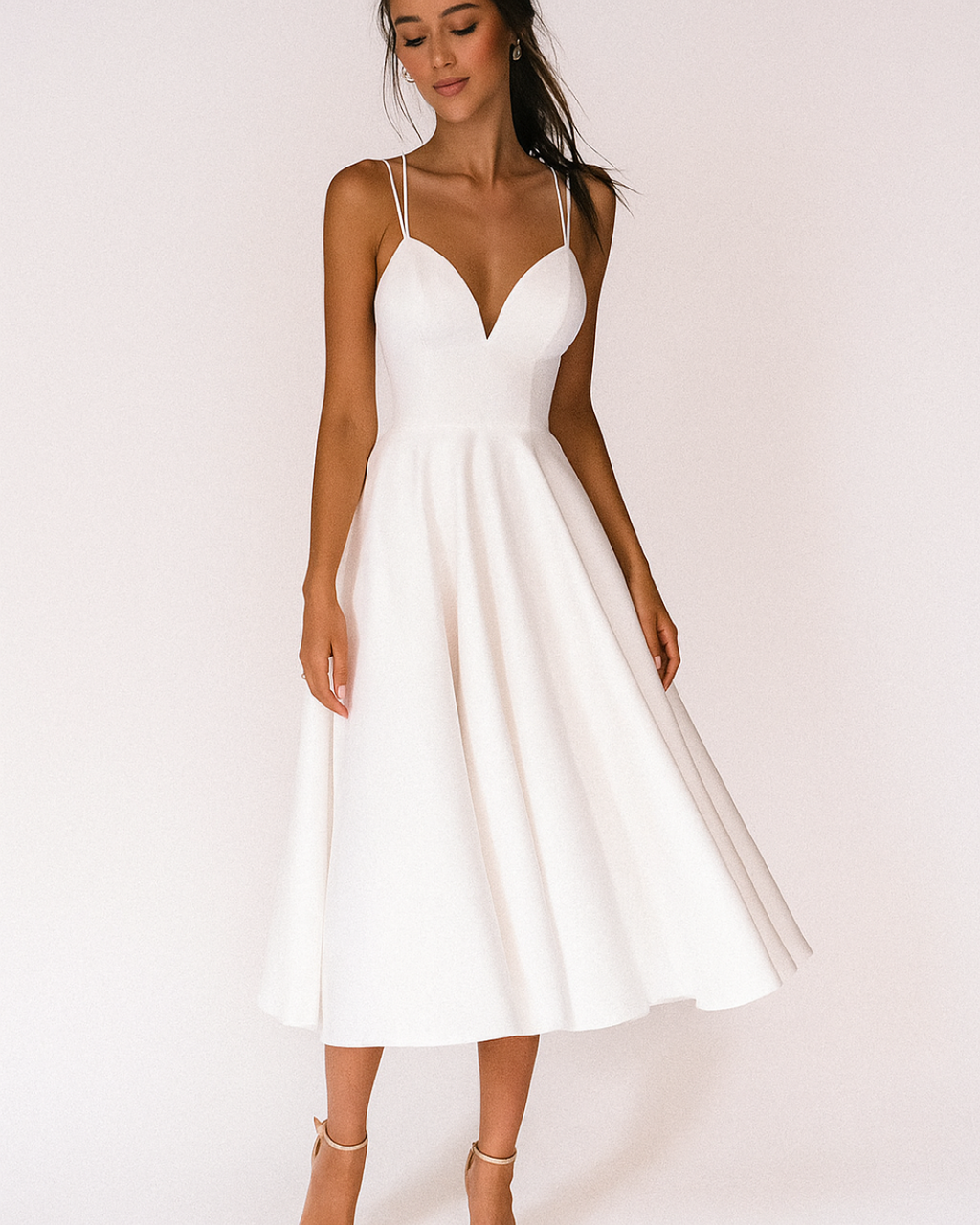 Women's Elegant A-Line Midi Dress with Delicate Straps