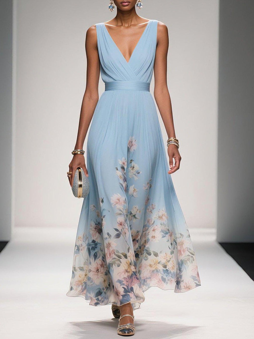 Women's Flowing Summer Maxi Dress with Romantic Floral Print