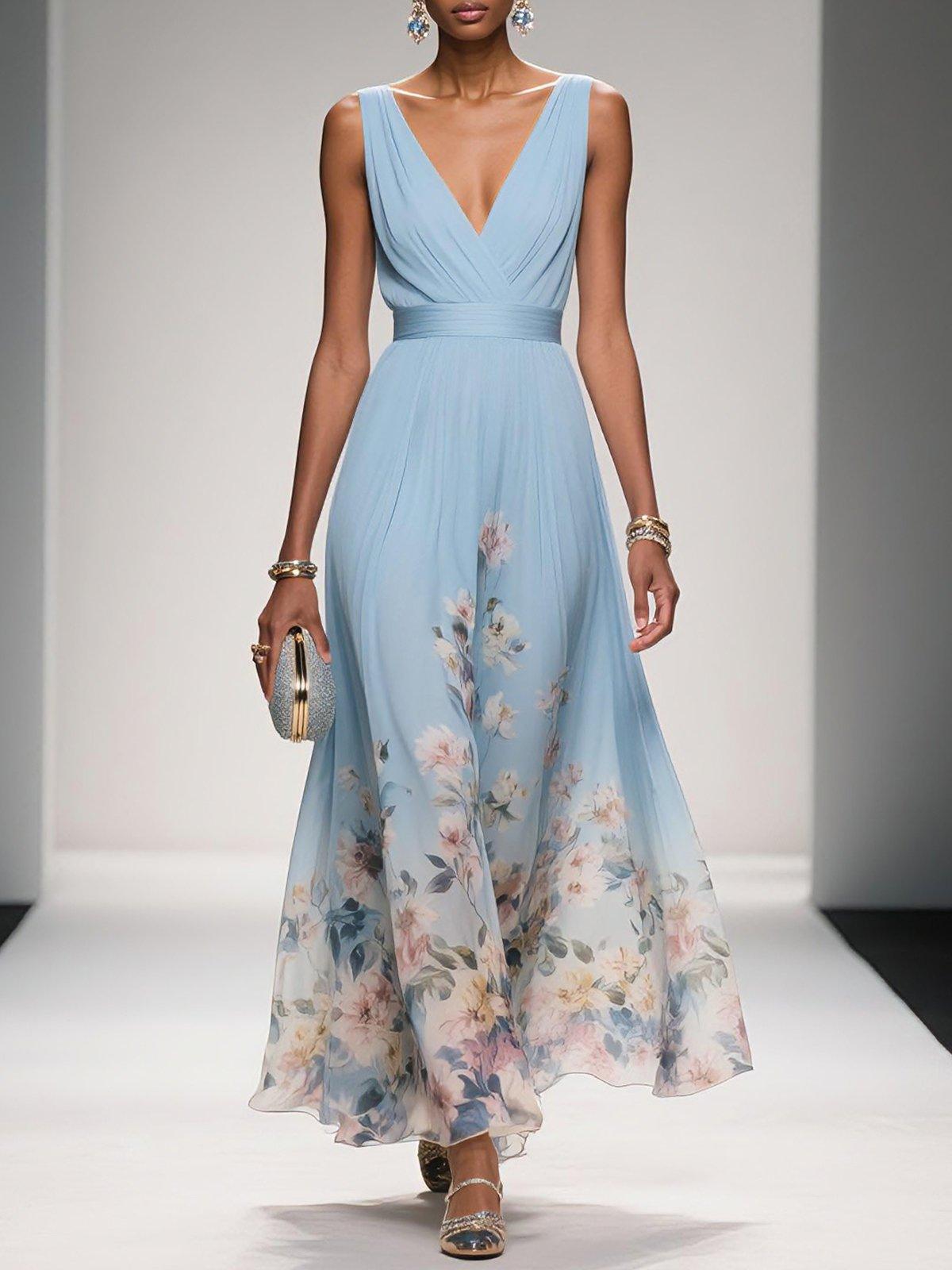Women's Flowing Summer Maxi Dress with Romantic Floral Print