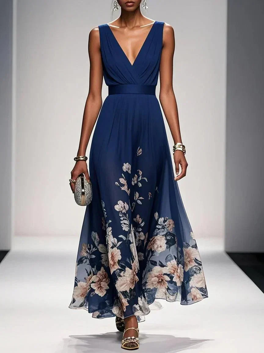 Women's Flowing Summer Maxi Dress with Romantic Floral Print