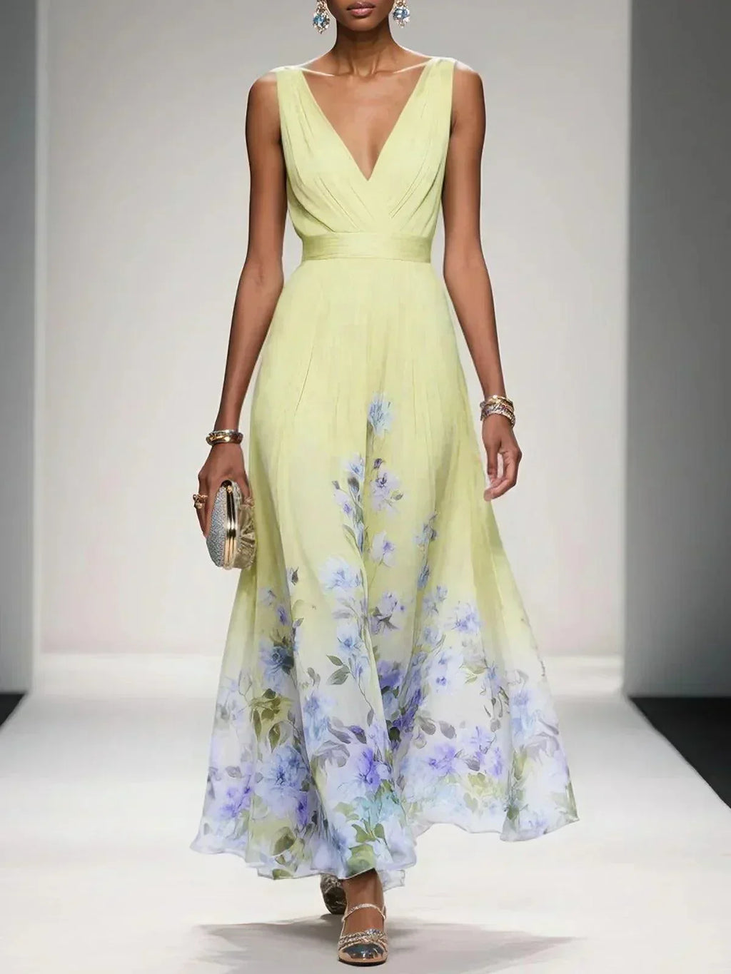 Women's Flowing Summer Maxi Dress with Romantic Floral Print