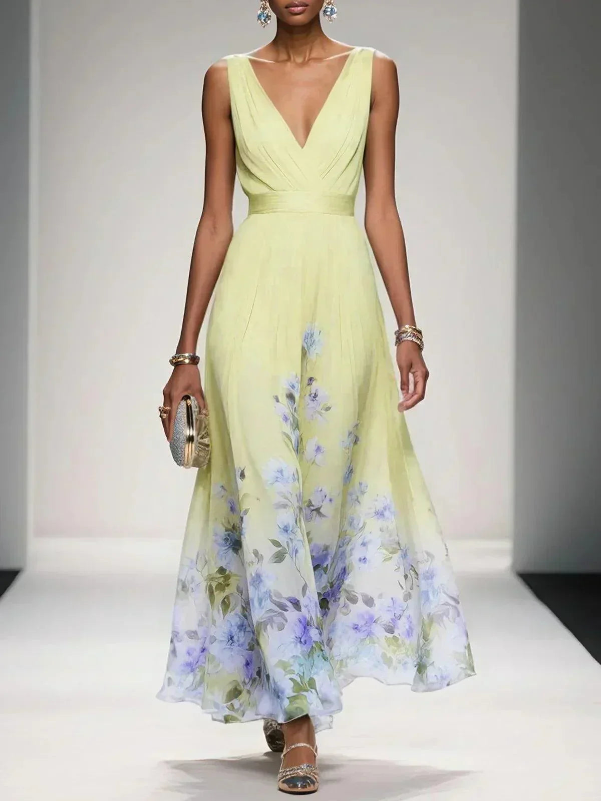 Women's Flowing Summer Maxi Dress with Romantic Floral Print