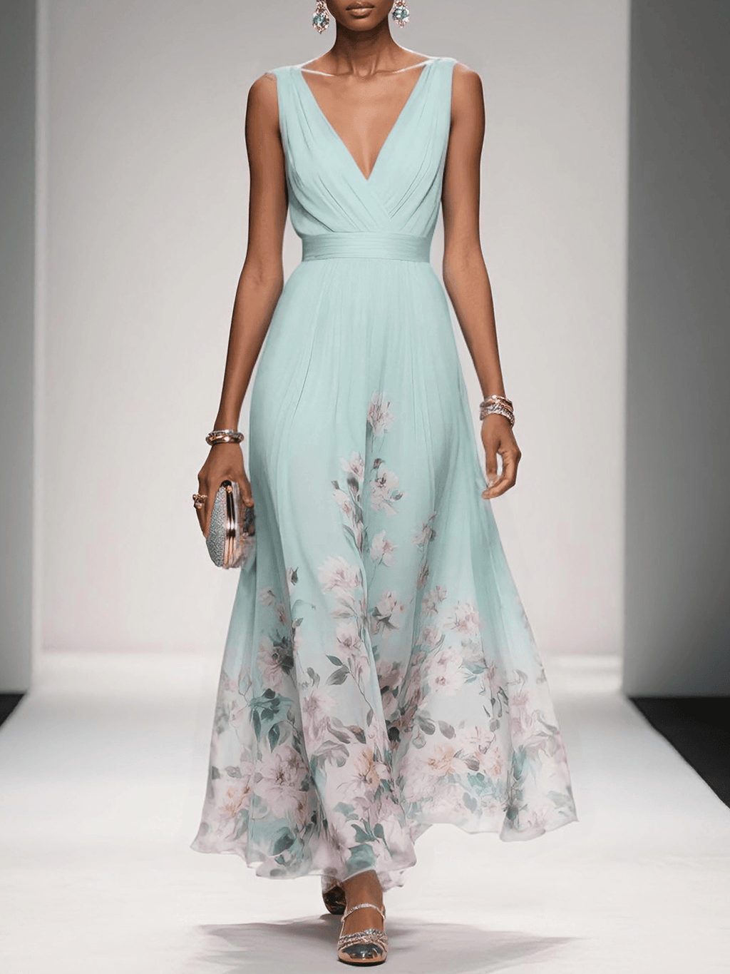 Women's Flowing Summer Maxi Dress with Romantic Floral Print