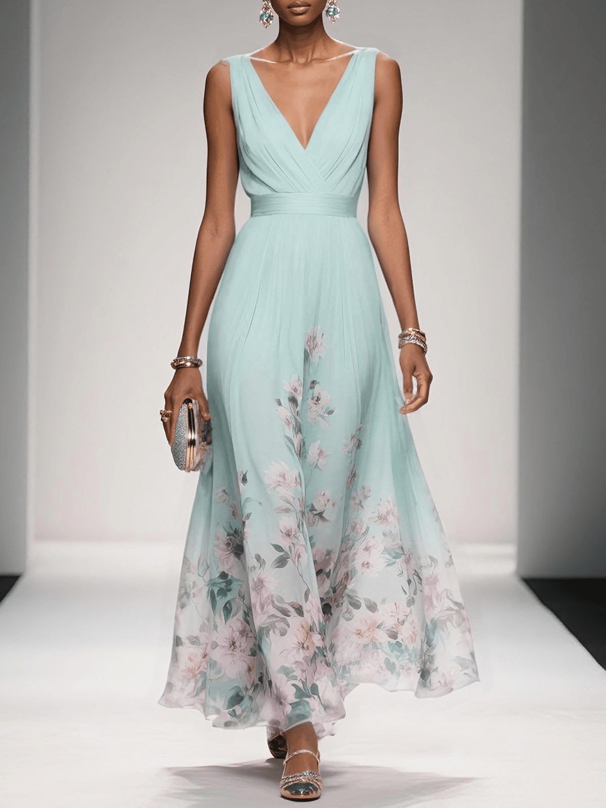 Women's Flowing Summer Maxi Dress with Romantic Floral Print