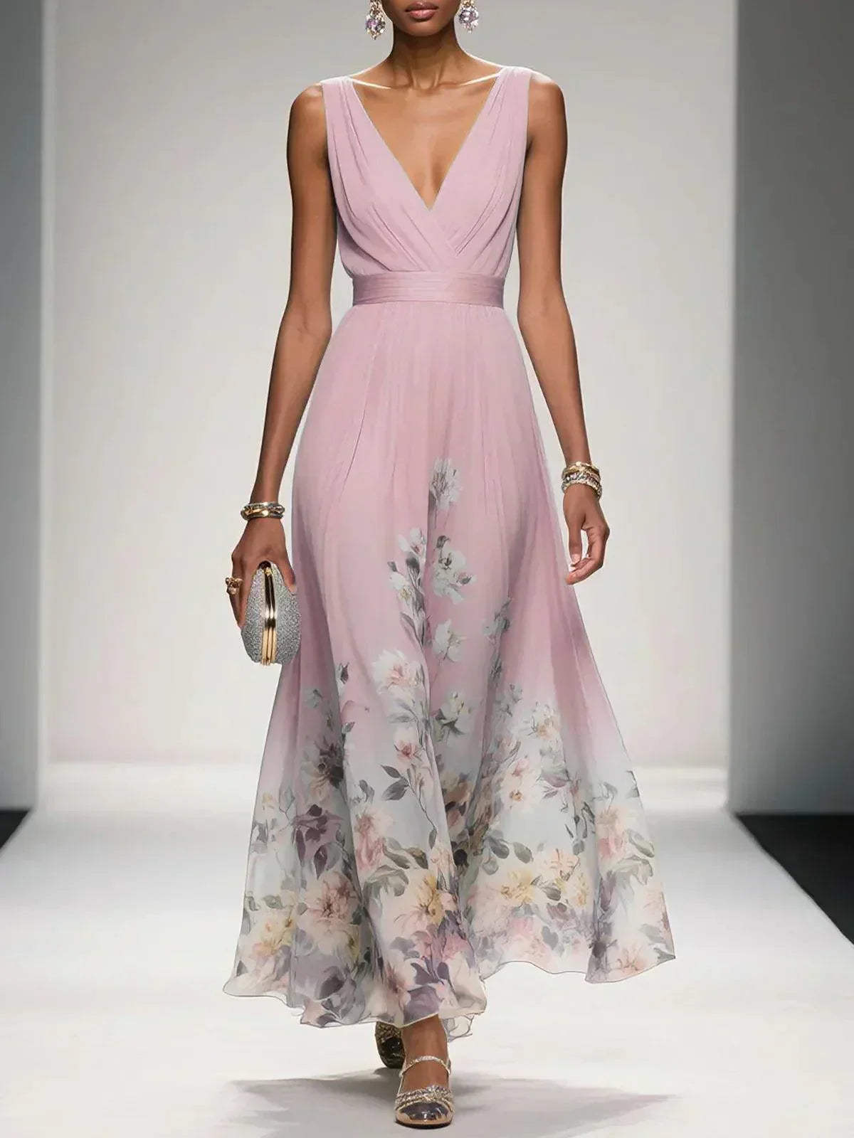 Women's Flowing Summer Maxi Dress with Romantic Floral Print