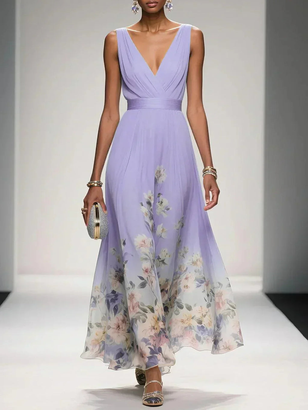 Women's Flowing Summer Maxi Dress with Romantic Floral Print
