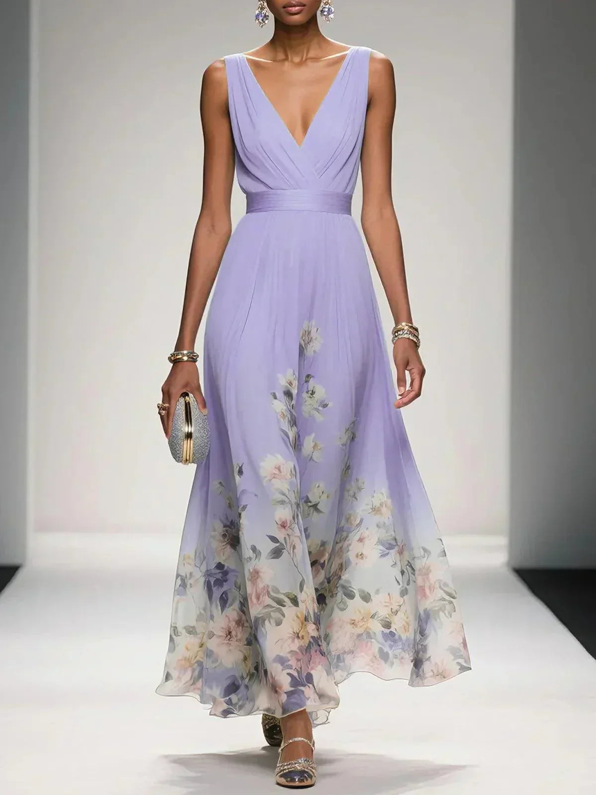 Women's Flowing Summer Maxi Dress with Romantic Floral Print