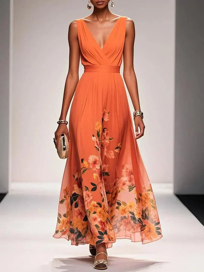Women's Flowing Summer Maxi Dress with Romantic Floral Print