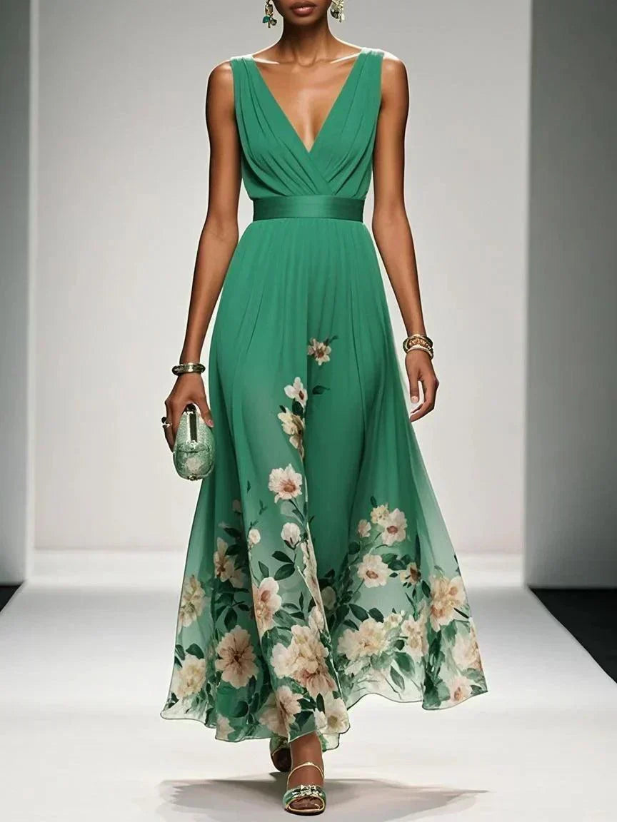 Women's Flowing Summer Maxi Dress with Romantic Floral Print