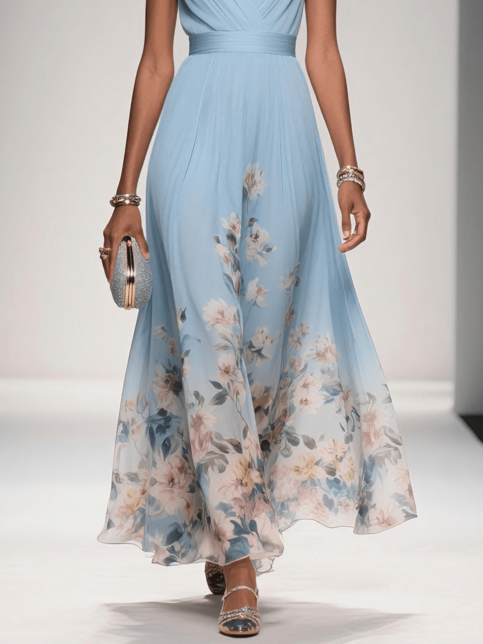 Women's Flowing Summer Maxi Dress with Romantic Floral Print