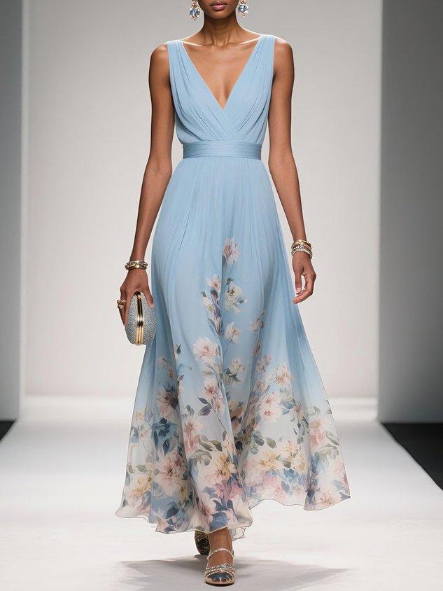 Women's Flowing Summer Maxi Dress with Romantic Floral Print