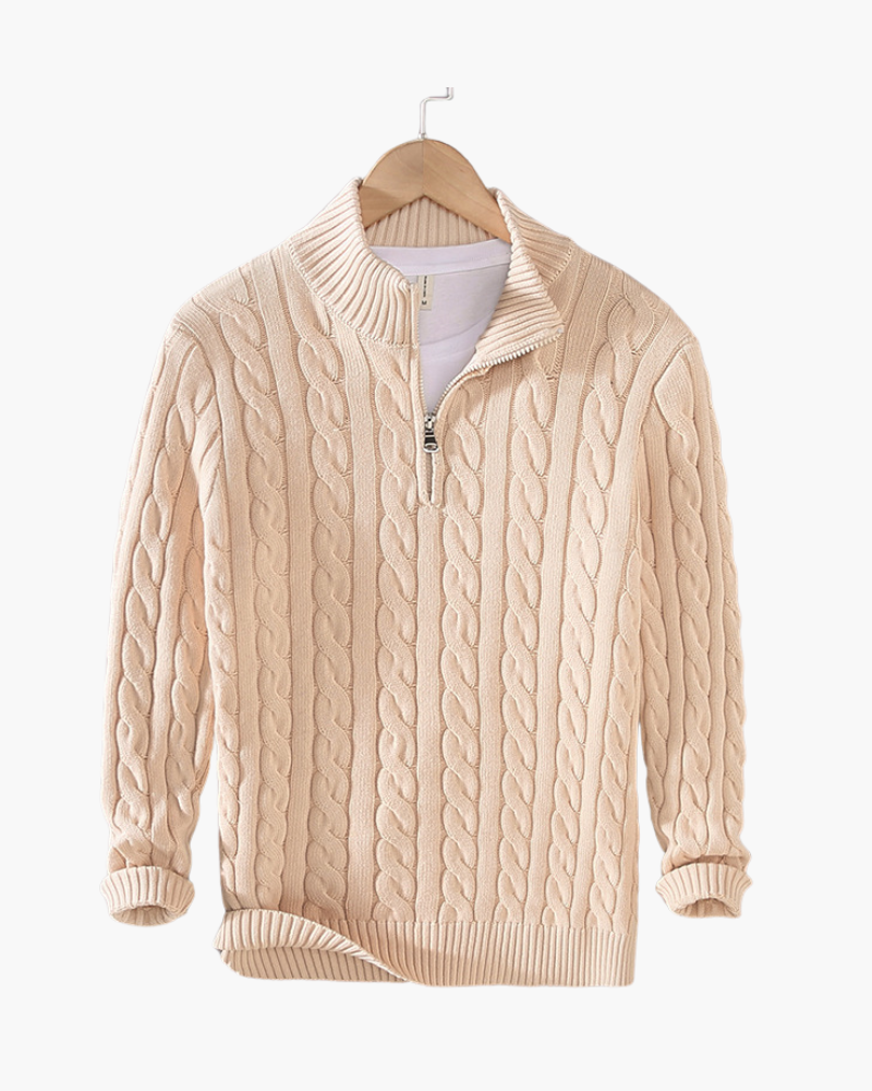 Men's Warm Cable Knit Half Zip Pullover Top