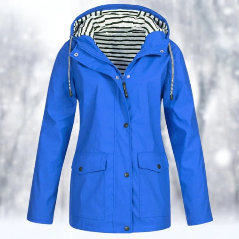 Women's Packable-Style Rainproof Jacket with Hood and Pockets