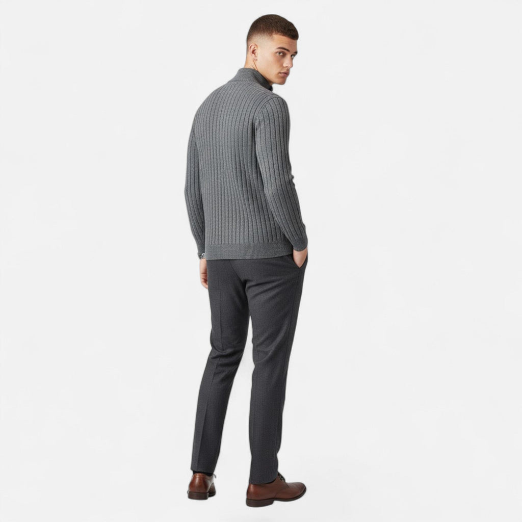 Men's Fine Vertical Rib Zip Neck Knitted Sweater