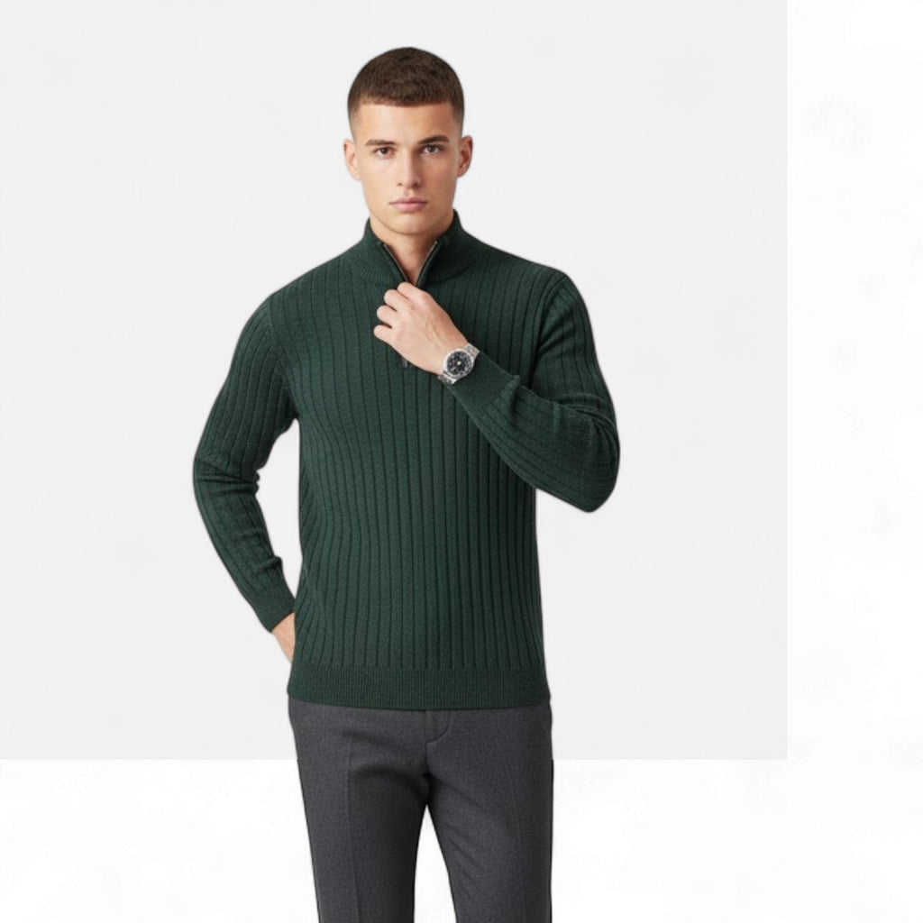 Men's Fine Vertical Rib Zip Neck Knitted Sweater