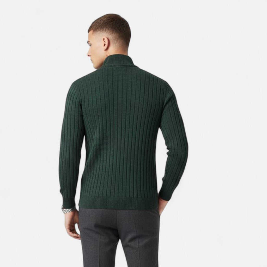 Men's Fine Vertical Rib Zip Neck Knitted Sweater