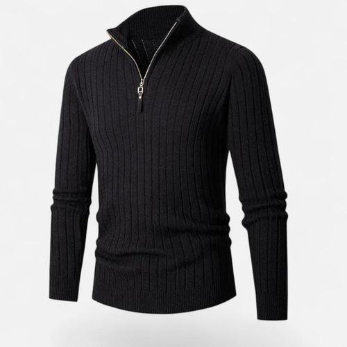 Men's Fine Vertical Rib Zip Neck Knitted Sweater