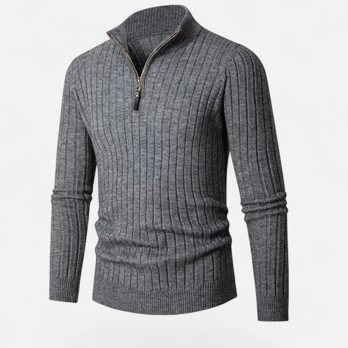 Men's Fine Vertical Rib Zip Neck Knitted Sweater