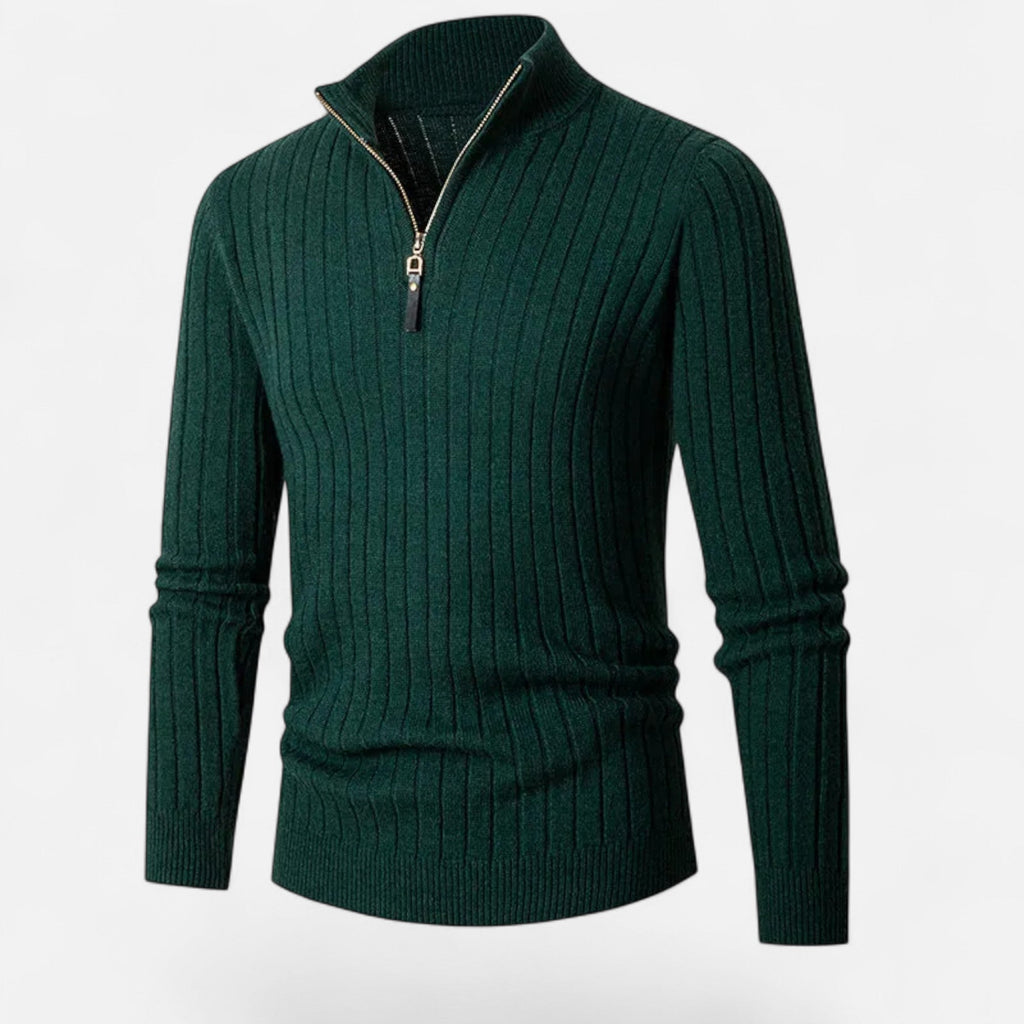 Men's Fine Vertical Rib Zip Neck Knitted Sweater