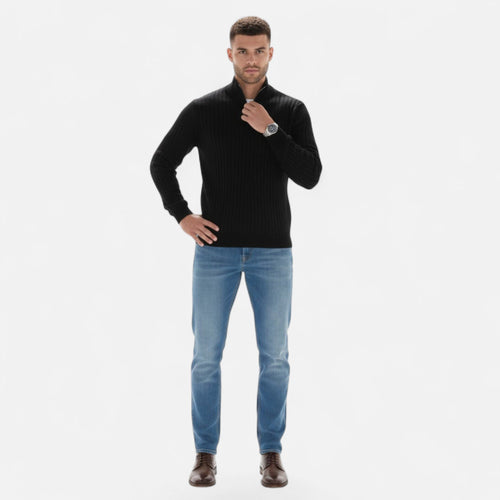 Men's Fine Vertical Rib Zip Neck Knitted Sweater